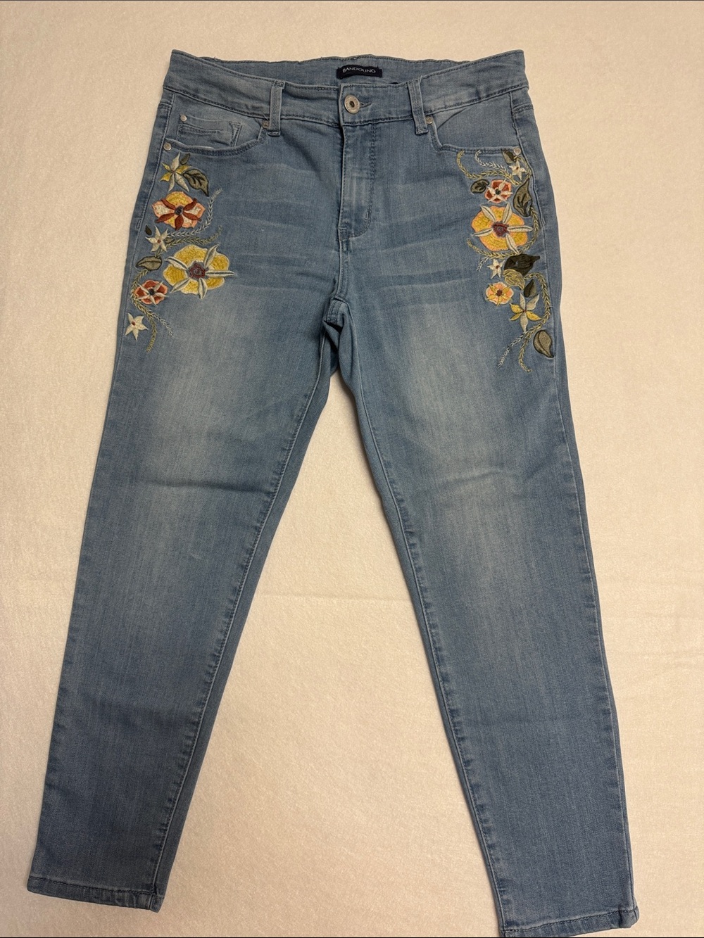 Bandolino Light Blue Skinny Jeans with Floral Embroidery